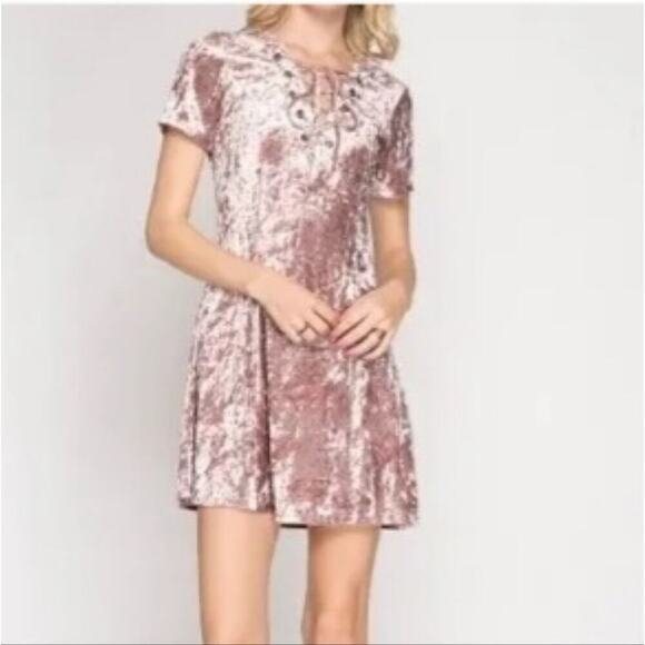 91 SHE & SKY ROSE LIGHT WEIGHT VELVET DRESS - Picture 1 of 7